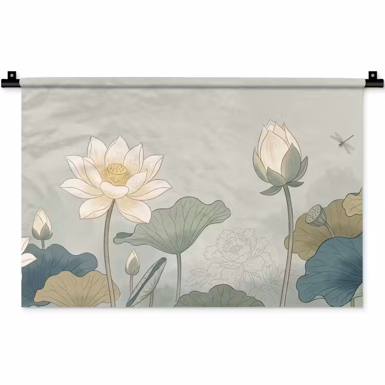 Wandkleed - Lotus - Bloemen - Groen — 1