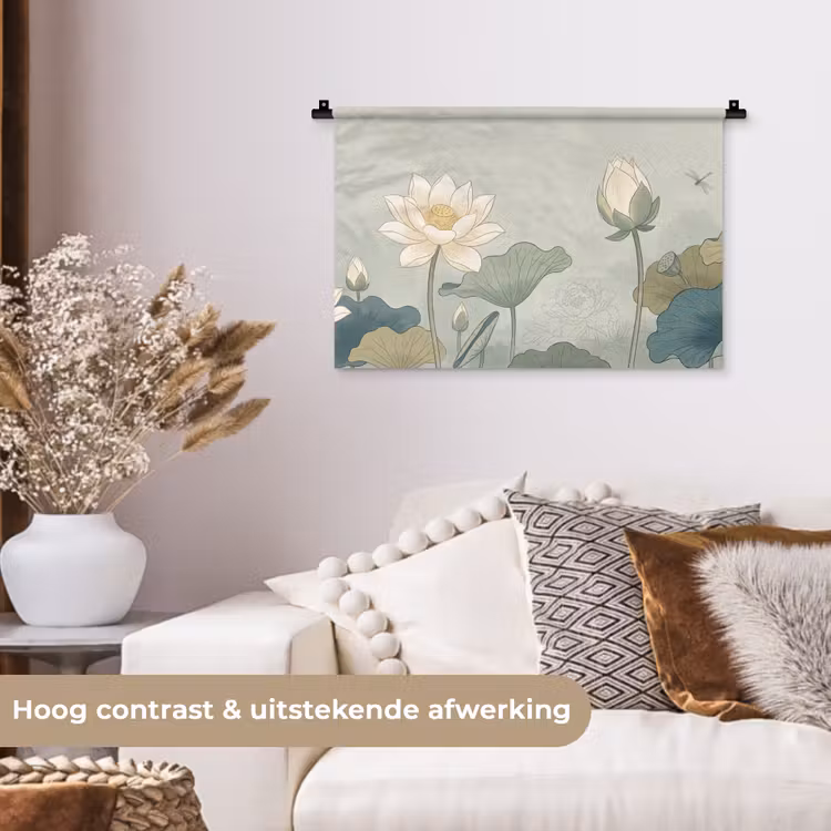 Wandkleed - Lotus - Bloemen - Groen — 4