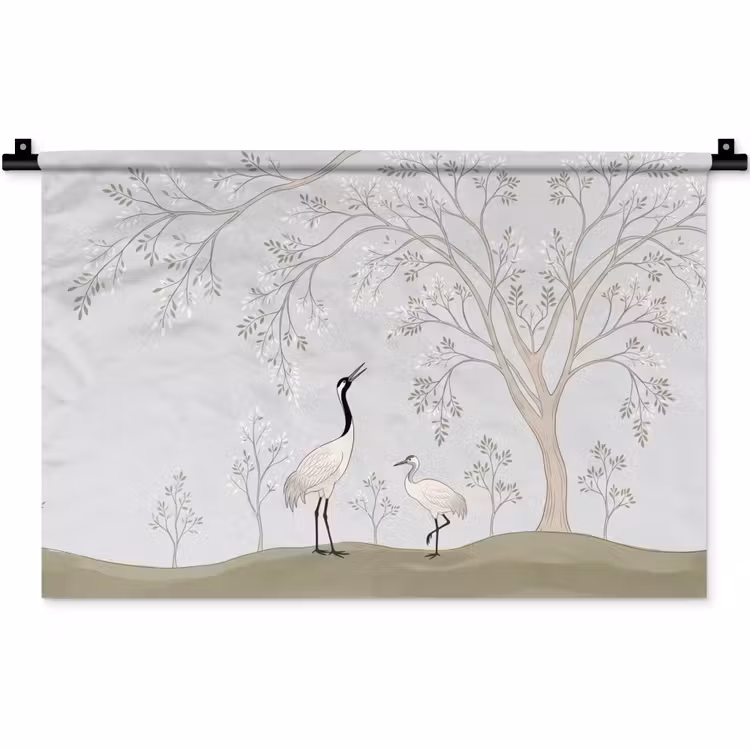Wandkleed - Minimalistisch - Kraanvogels - Blauw — 1