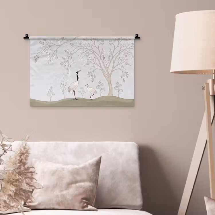 Wandkleed - Minimalistisch - Kraanvogels - Blauw — 2