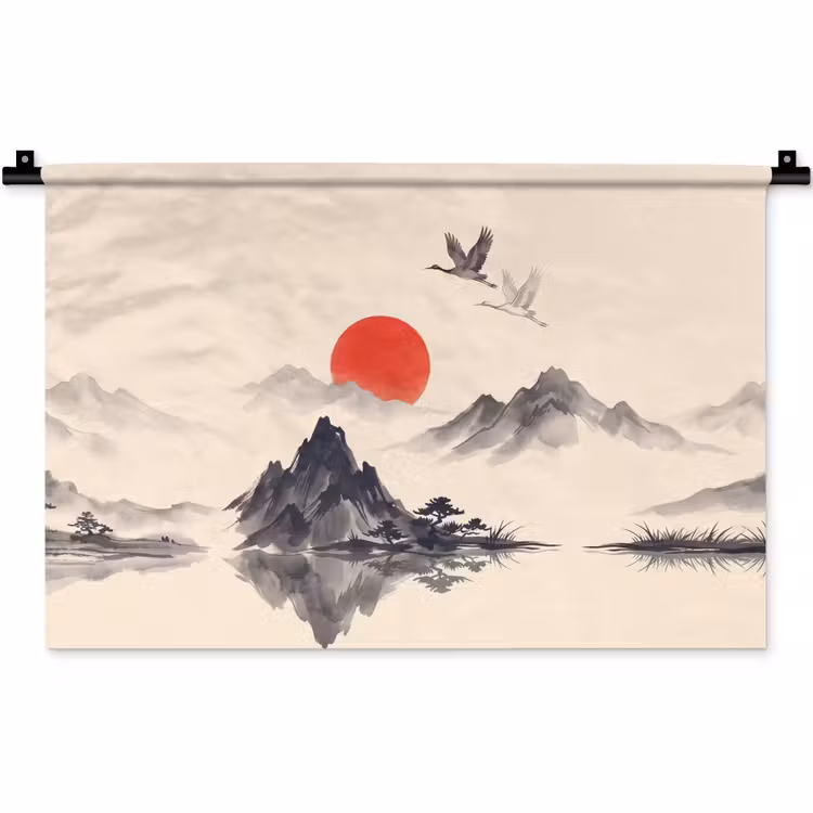 Wandkleed - Oosters - Kraanvogels - Landschap — 1