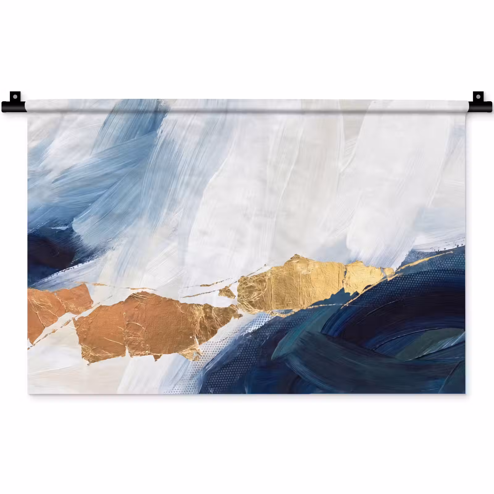 Wandkleed - Abstract - Acryl - Blauw - Goud - Elegant — 1