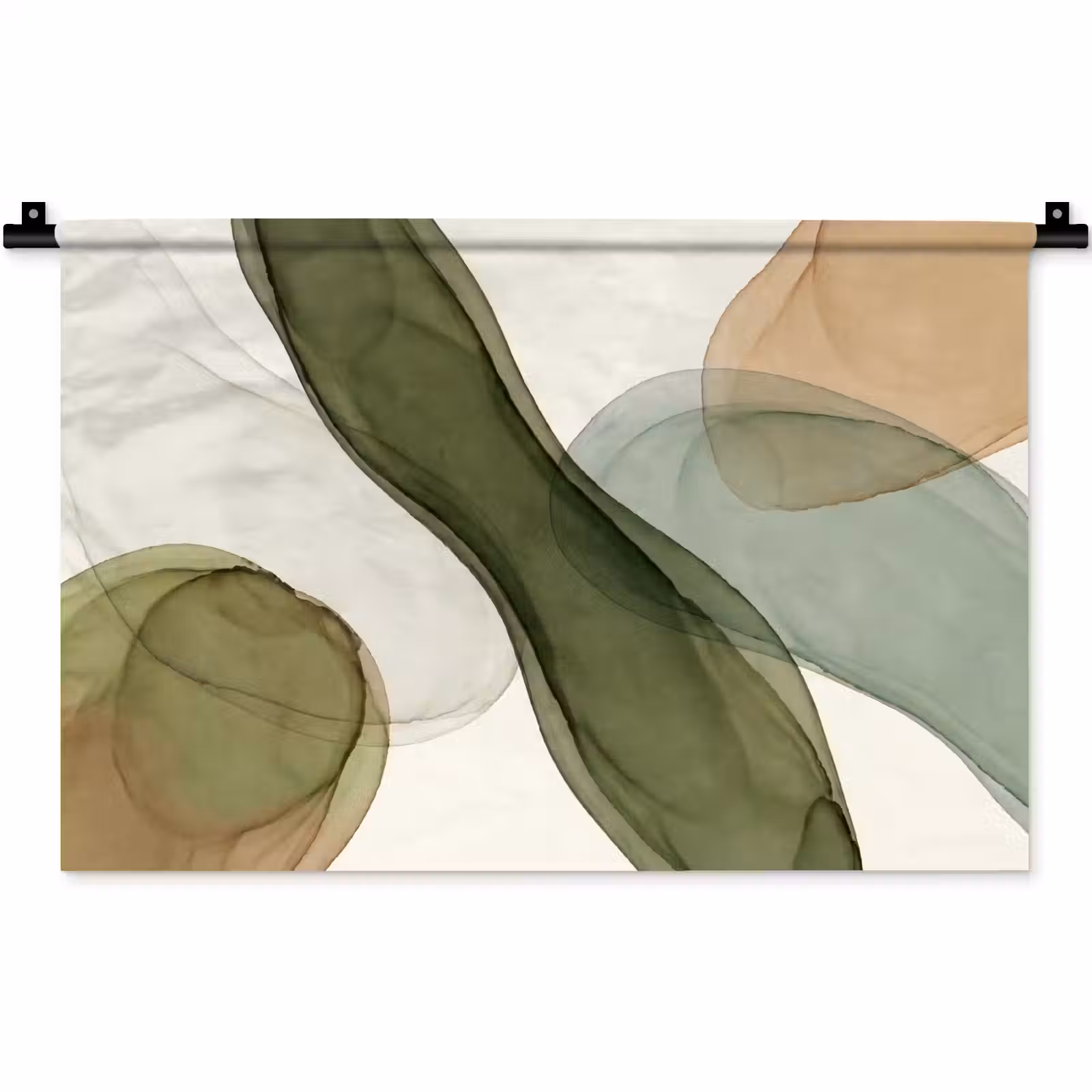 Wandkleed - Abstract - Vormen - Modern - Kunst - Groen - Bruin — 1