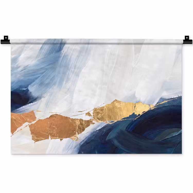 Wandkleed - Abstract - Acryl - Blauw - Goud - Elegant — 1