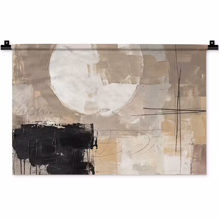 Wandkleed - Abstract - Cirkel - Modern - Beige - Zwart - Minimalistisch — 1
