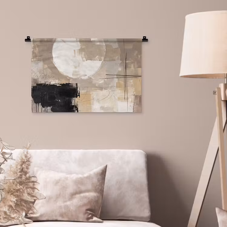 Wandkleed - Abstract - Cirkel - Modern - Beige - Zwart - Minimalistisch — 2
