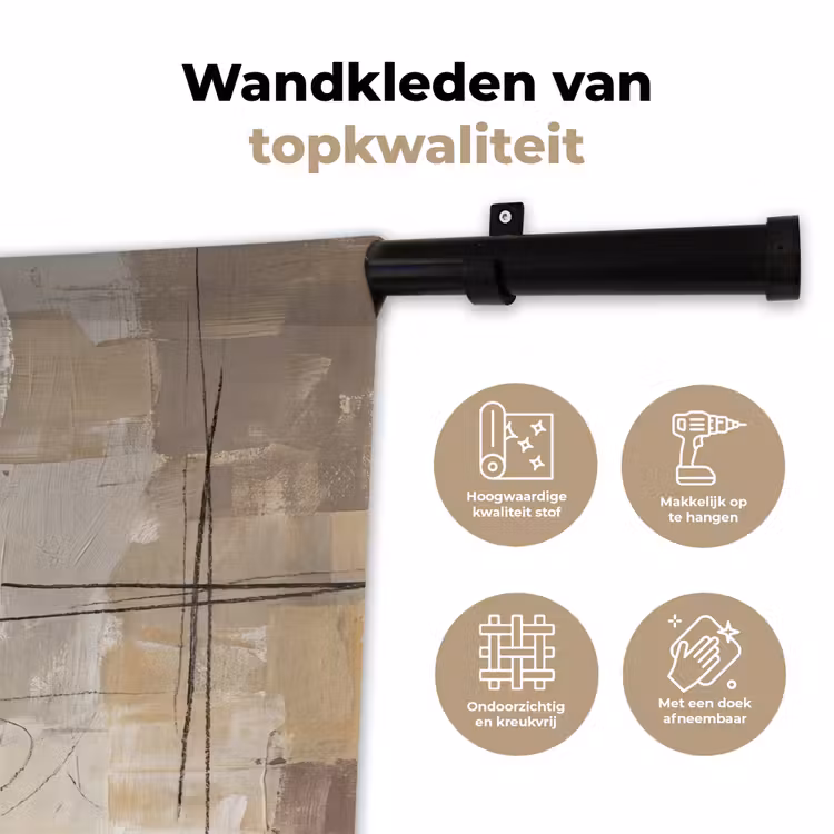 Wandkleed - Abstract - Cirkel - Modern - Beige - Zwart - Minimalistisch — 3