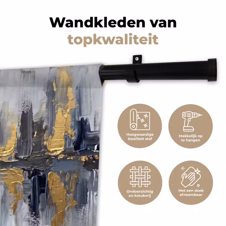 Wandkleed - Abstract - Structuur - Goud - Grijs - Modern — 3