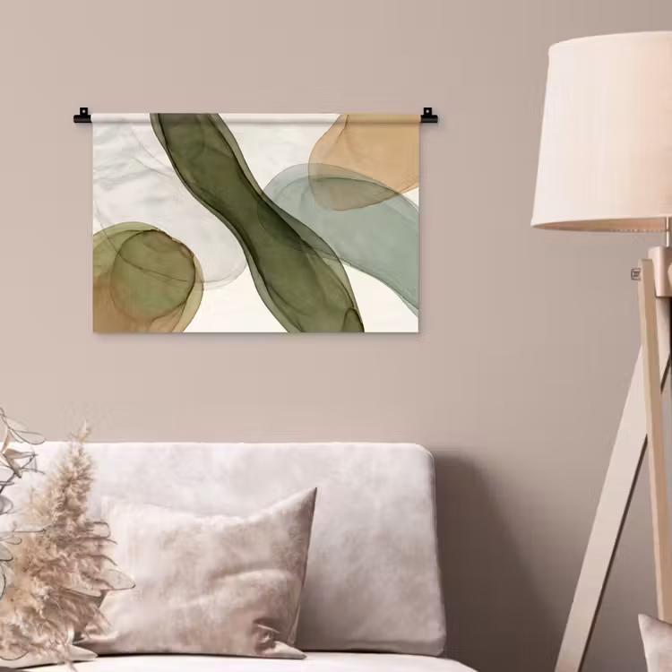 Wandkleed - Abstract - Vormen - Modern - Kunst - Groen - Bruin — 2