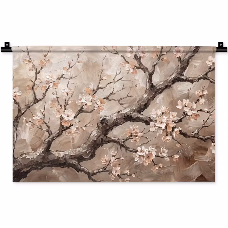 Wandkleed - Bloesem - Takken - Schilderij - Beige - Serene — 1