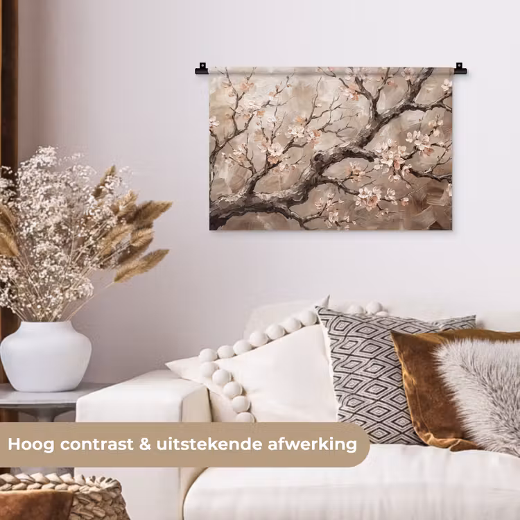Wandkleed - Bloesem - Takken - Schilderij - Beige - Serene — 4