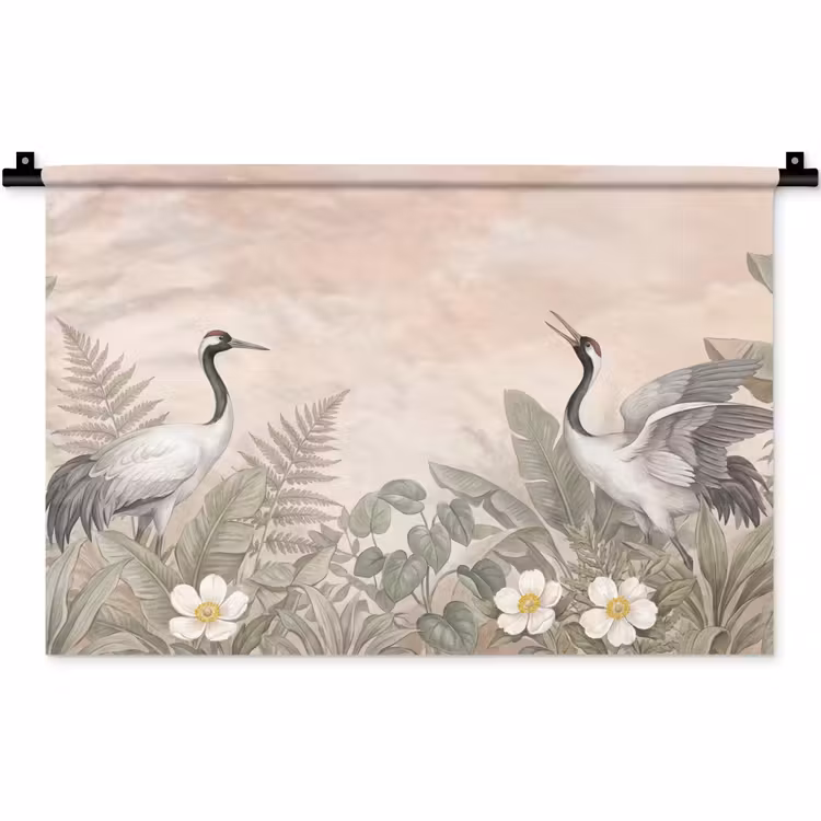 Wandkleed - Kraanvogels - Natuur - Roze — 1