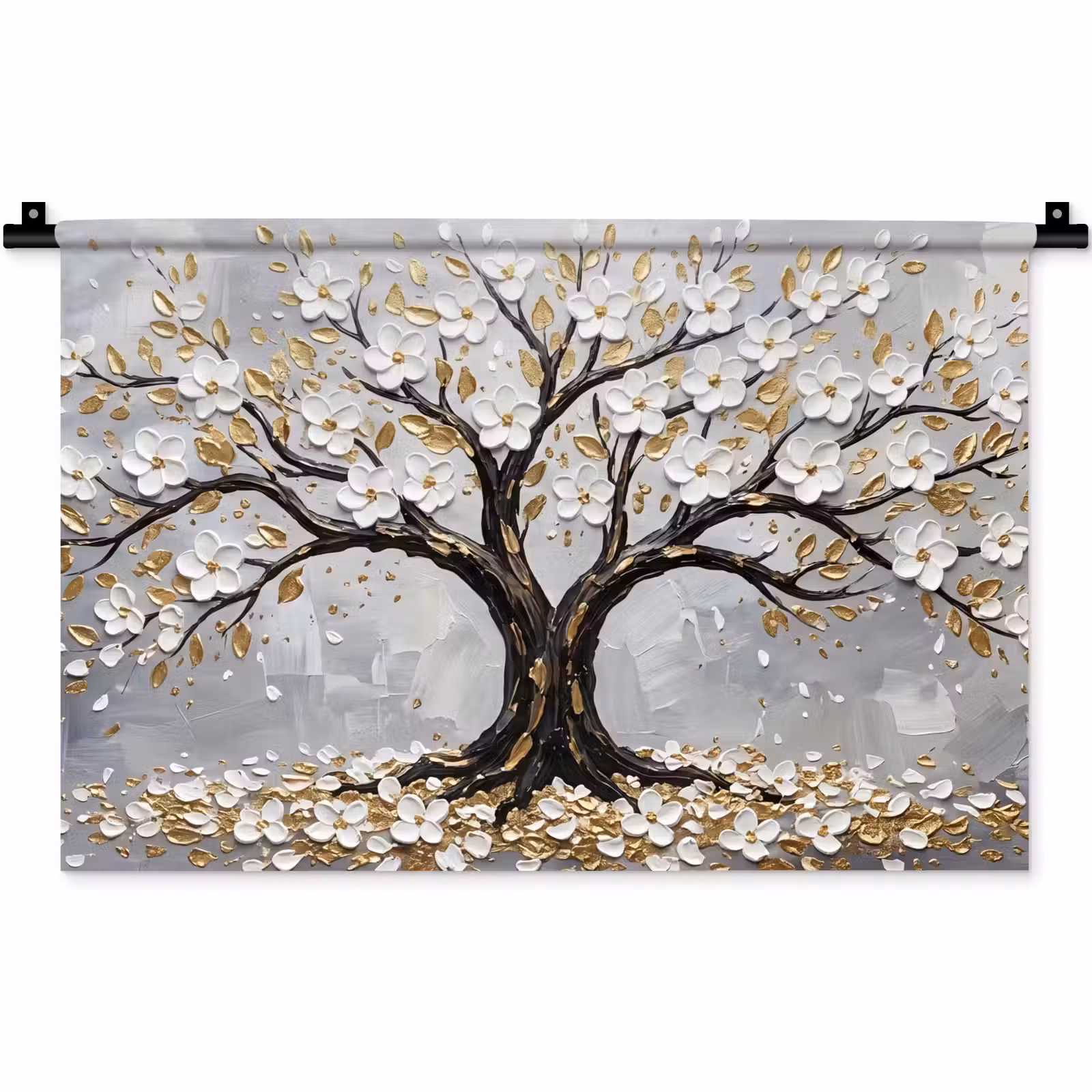 Wandkleed - Boom - Bloemen - Natuur - Abstract - Wit — 1