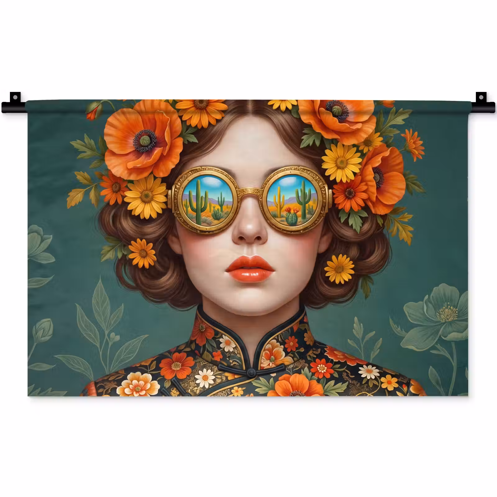Wandkleed - Portret - Vrouw - Kleurrijk - Expressief — 1
