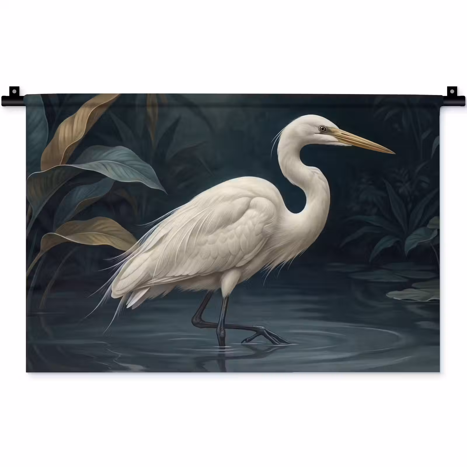 Wandkleed - Reiger - Water - Natuur - Modern - Wit — 1