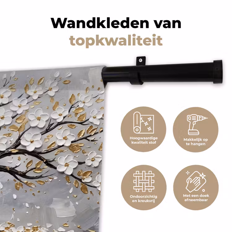Wandkleed - Boom - Bloemen - Natuur - Abstract - Wit — 3