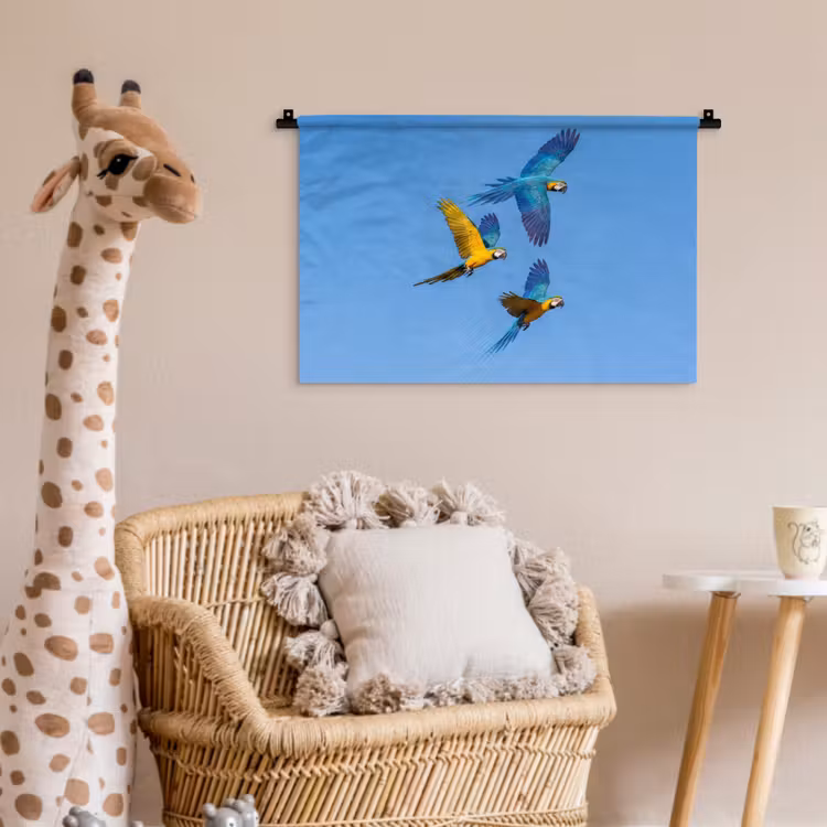 Wandkleed - Papagaai - Vliegen - Blauw - Geel — 5