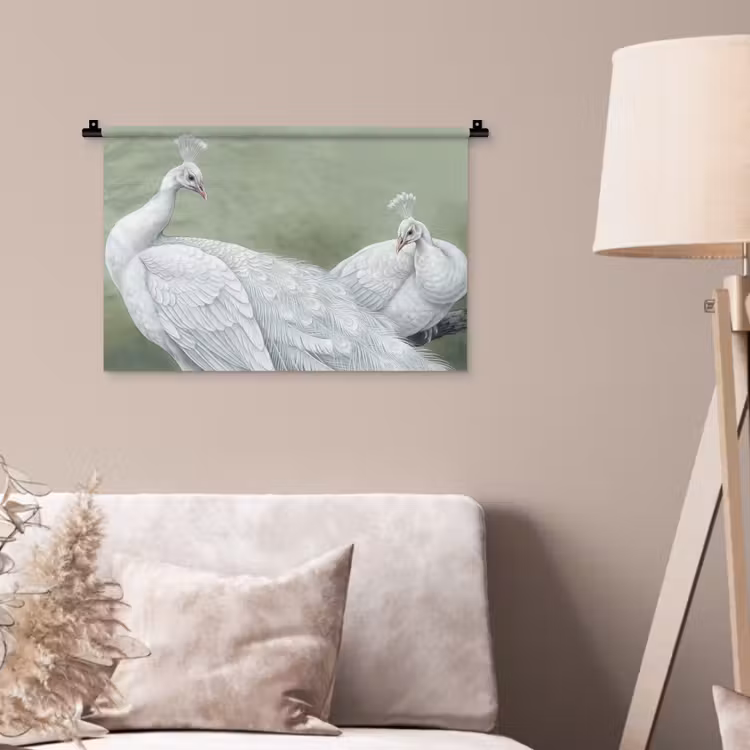 Wandkleed - Pauwen - Wit - Natuur - Groen — 2