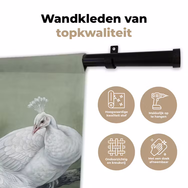 Wandkleed - Pauwen - Wit - Natuur - Groen — 3
