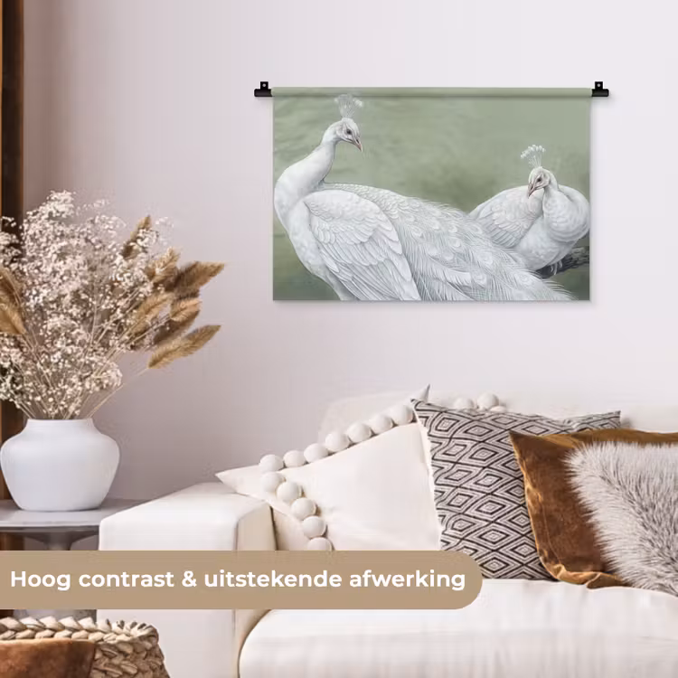 Wandkleed - Pauwen - Wit - Natuur - Groen — 4