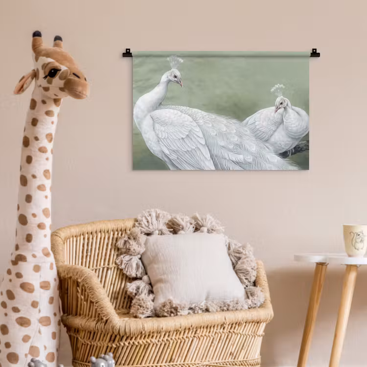 Wandkleed - Pauwen - Wit - Natuur - Groen — 5