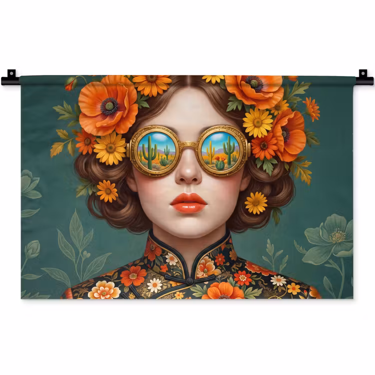 Wandkleed - Portret - Vrouw - Kleurrijk - Expressief — 1