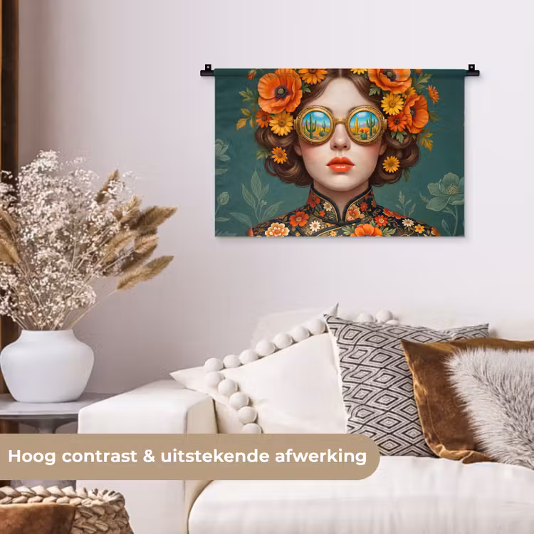 Wandkleed - Portret - Vrouw - Kleurrijk - Expressief — 4