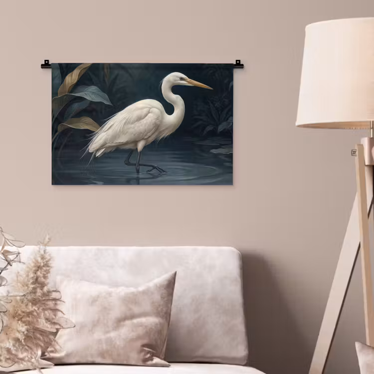 Wandkleed - Reiger - Water - Natuur - Modern - Wit — 2