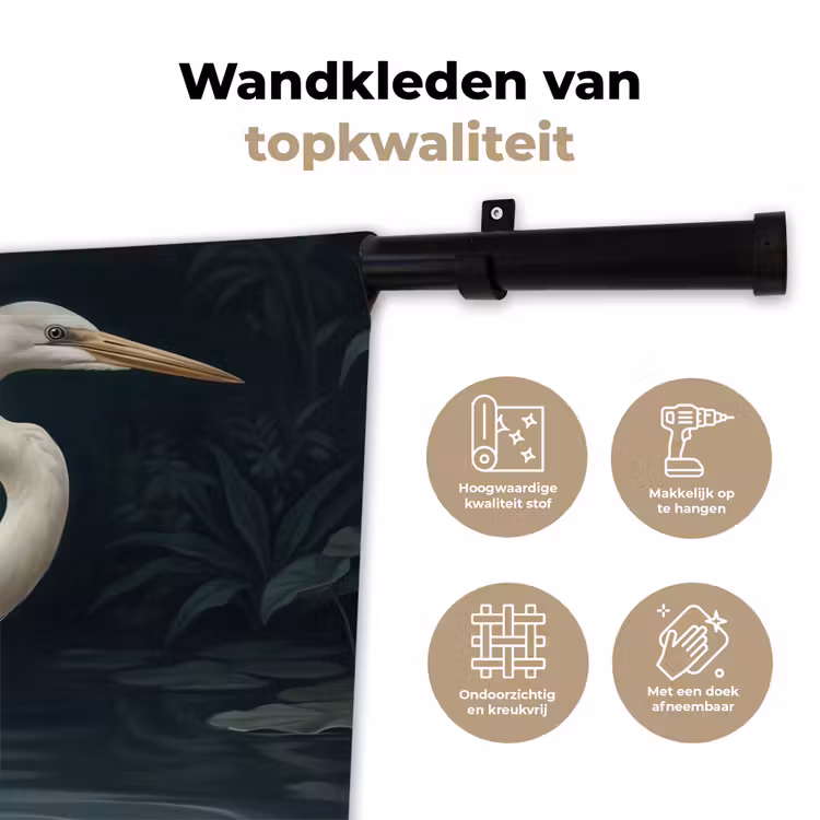 Wandkleed - Reiger - Water - Natuur - Modern - Wit — 3