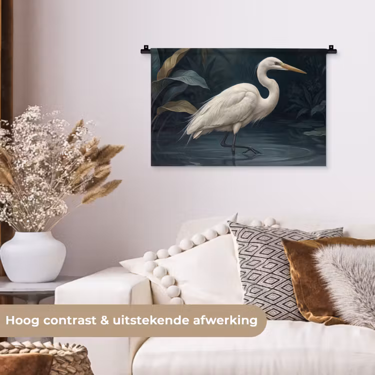 Wandkleed - Reiger - Water - Natuur - Modern - Wit — 4