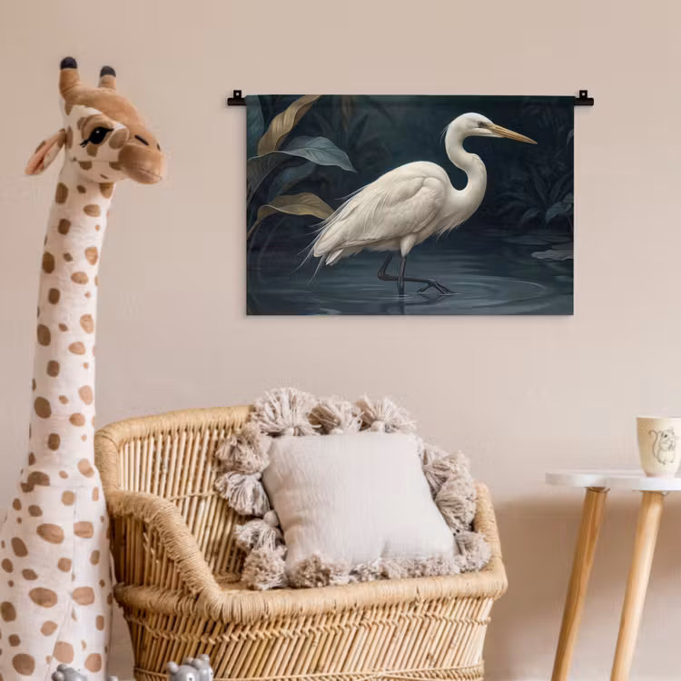 Wandkleed - Reiger - Water - Natuur - Modern - Wit — 5