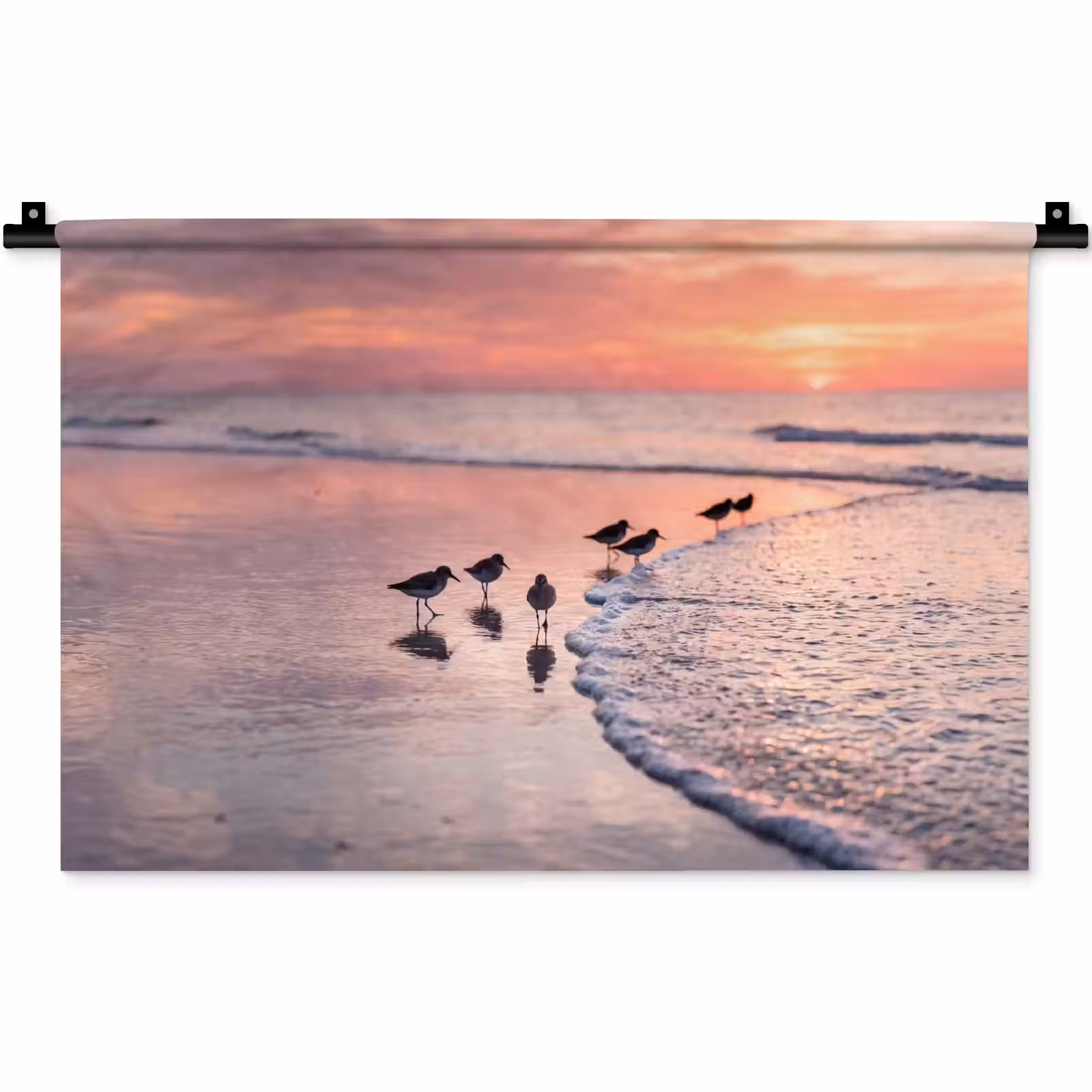 Wandkleed - Meeuwen - Strand - Zee - Roze — 1