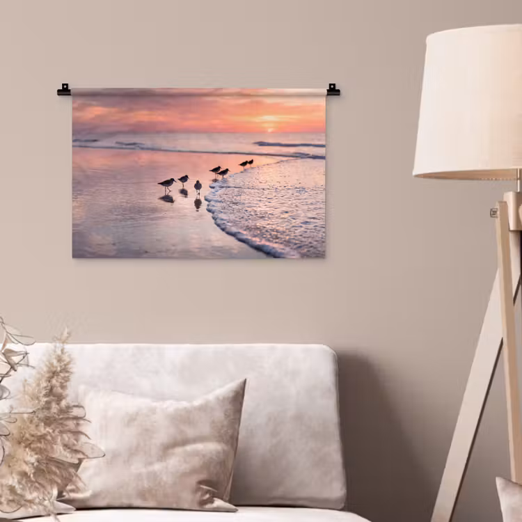 Wandkleed - Meeuwen - Strand - Zee - Roze — 2