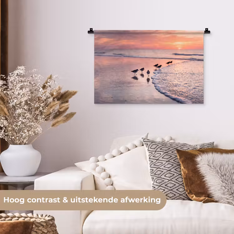 Wandkleed - Meeuwen - Strand - Zee - Roze — 4