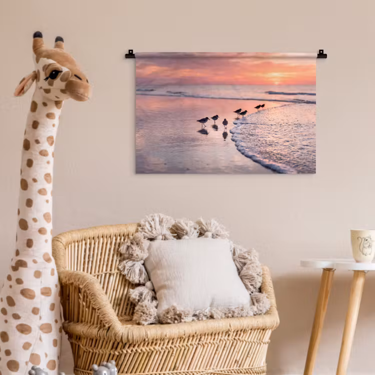 Wandkleed - Meeuwen - Strand - Zee - Roze — 5