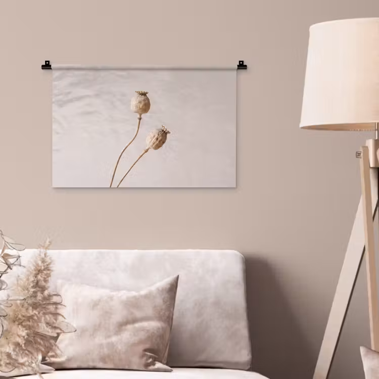 Wandkleed - Papaverbollen - Droogbloemen - Minimalistisch - Beige - Rustig — 2