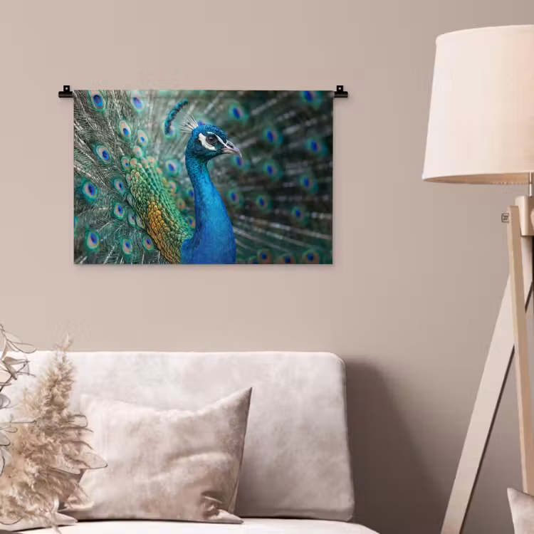 Wandkleed - Pauw - Veren - Blauw — 2