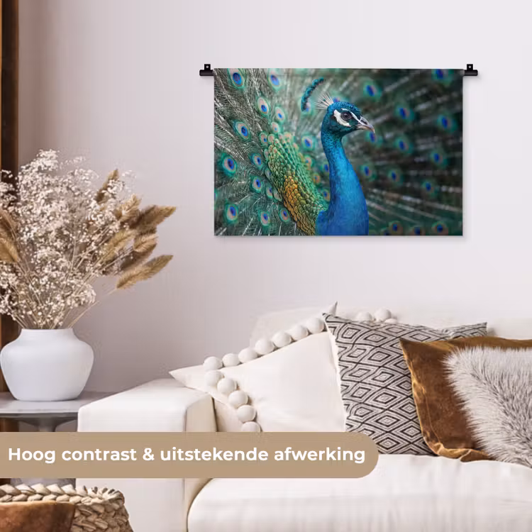 Wandkleed - Pauw - Veren - Blauw — 4
