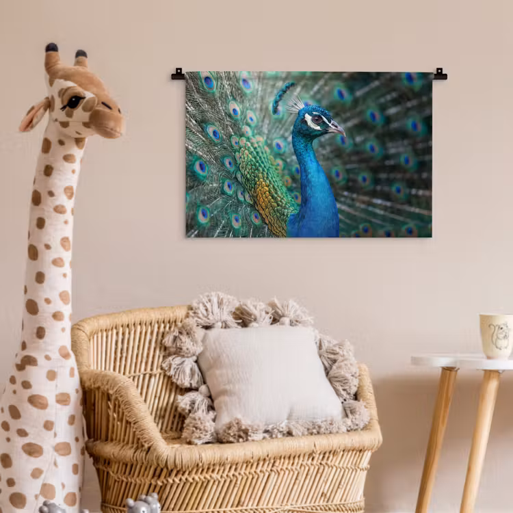 Wandkleed - Pauw - Veren - Blauw — 5