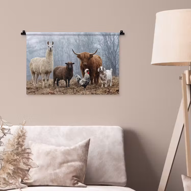 Wandkleed - Boerderijdieren - Groep - Mist - Natuur - Rustiek — 2