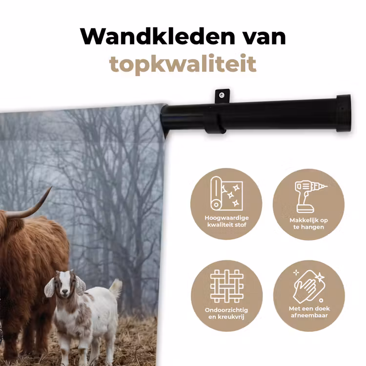 Wandkleed - Boerderijdieren - Groep - Mist - Natuur - Rustiek — 3