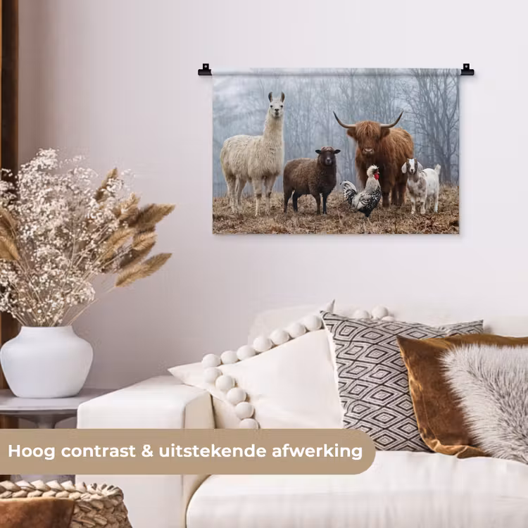 Wandkleed - Boerderijdieren - Groep - Mist - Natuur - Rustiek — 4