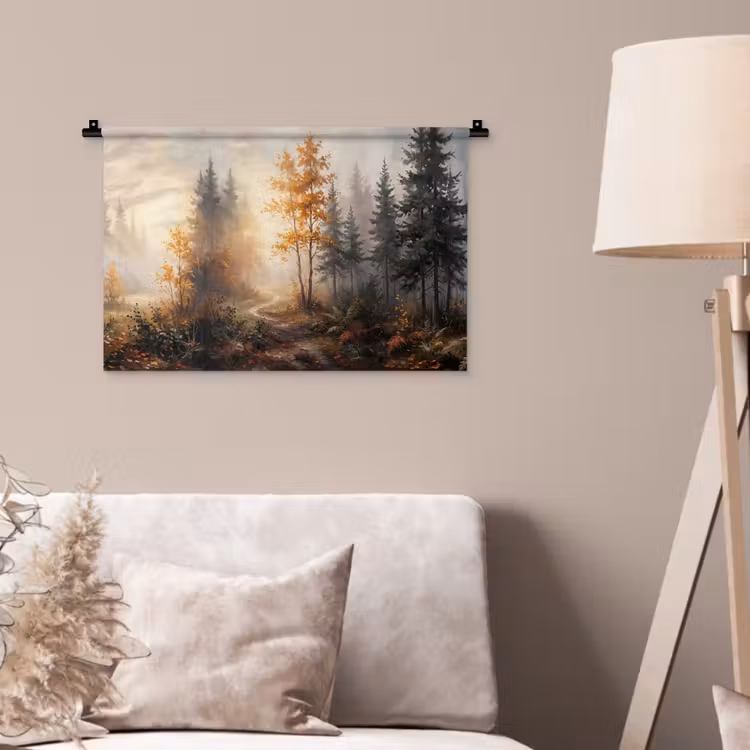 Wandkleed - Bospad - Herfstbladeren - Natuur - Schilderachtig - Oranje — 2