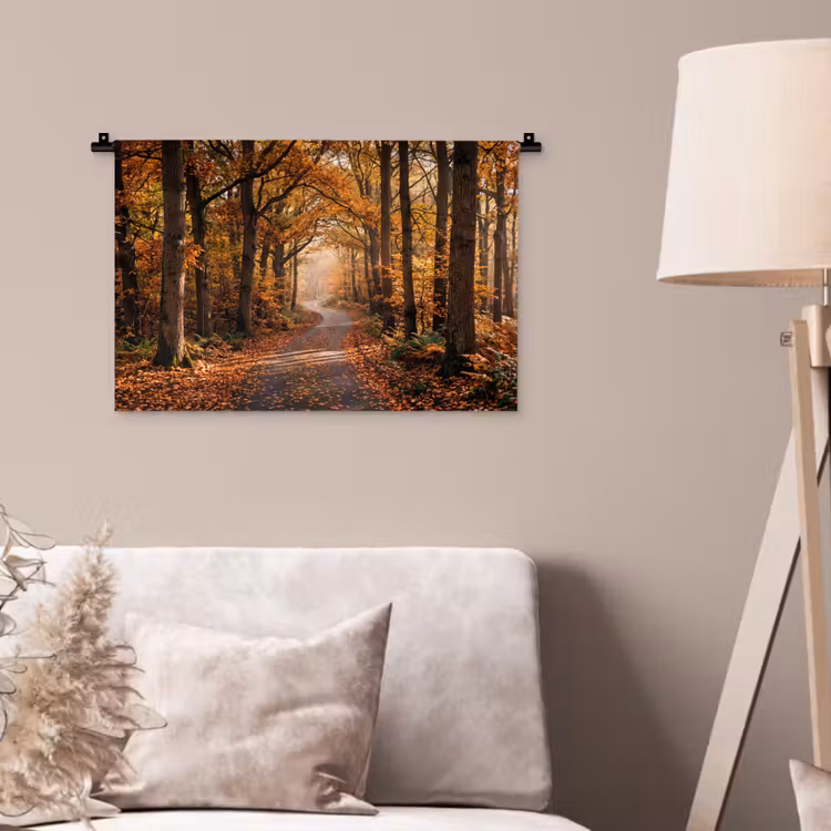 Wandkleed - Bospad - Herfstbos - Bladeren - Oranje - Nostalgisch — 2