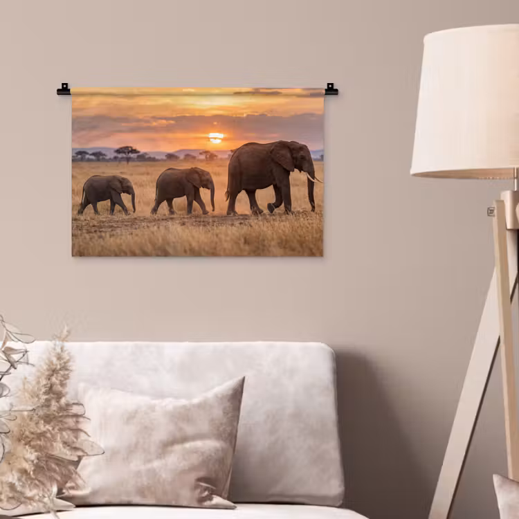 Wandkleed - Olifanten - Savanne - Zonsondergang - Afrika - Warm — 2