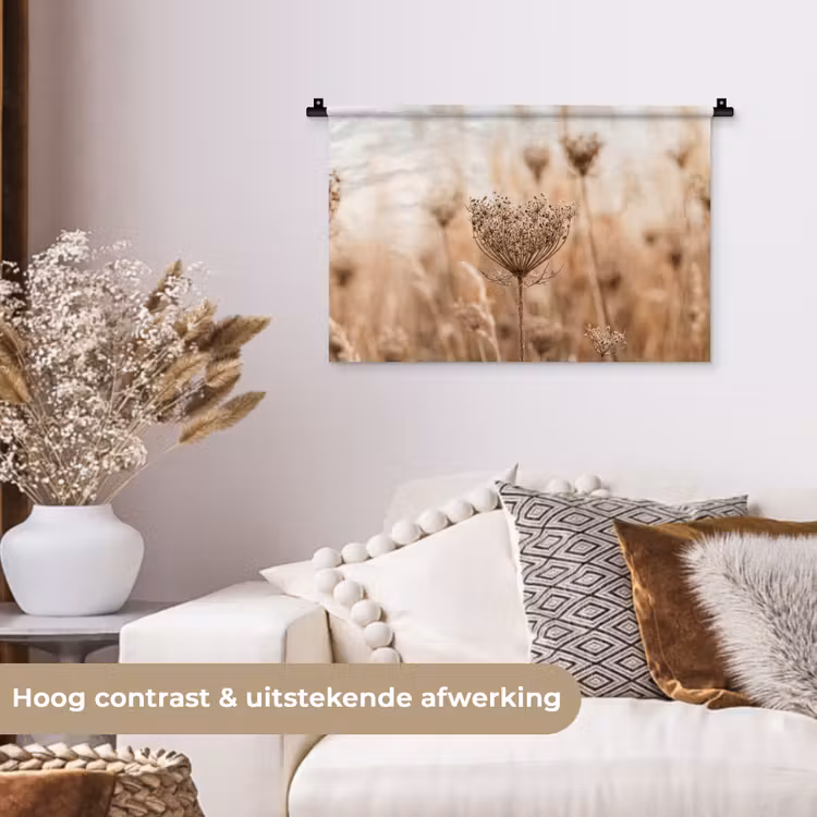 Wandkleed - Schermbloem - Droogbloem - Winter - Beige - Minimalistisch — 4