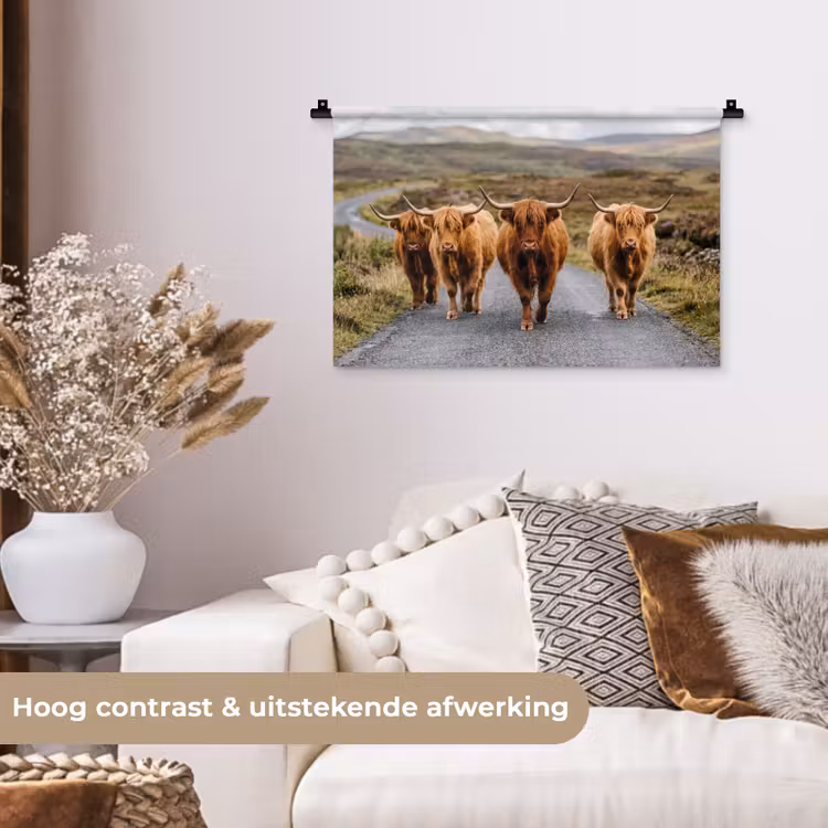 Wandkleed - Schotse Hooglanders - Weg - Landschap - Kudde — 4