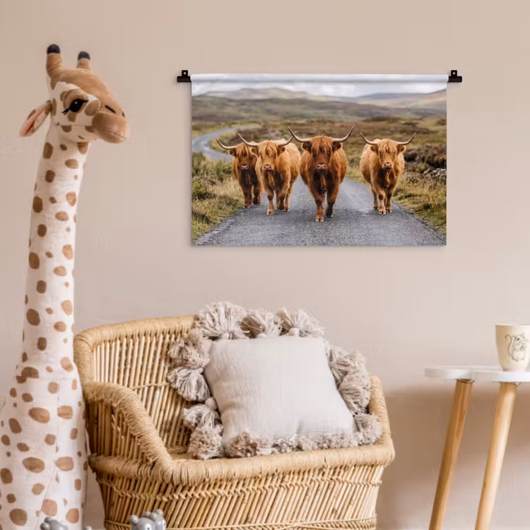 Wandkleed - Schotse Hooglanders - Weg - Landschap - Kudde — 5