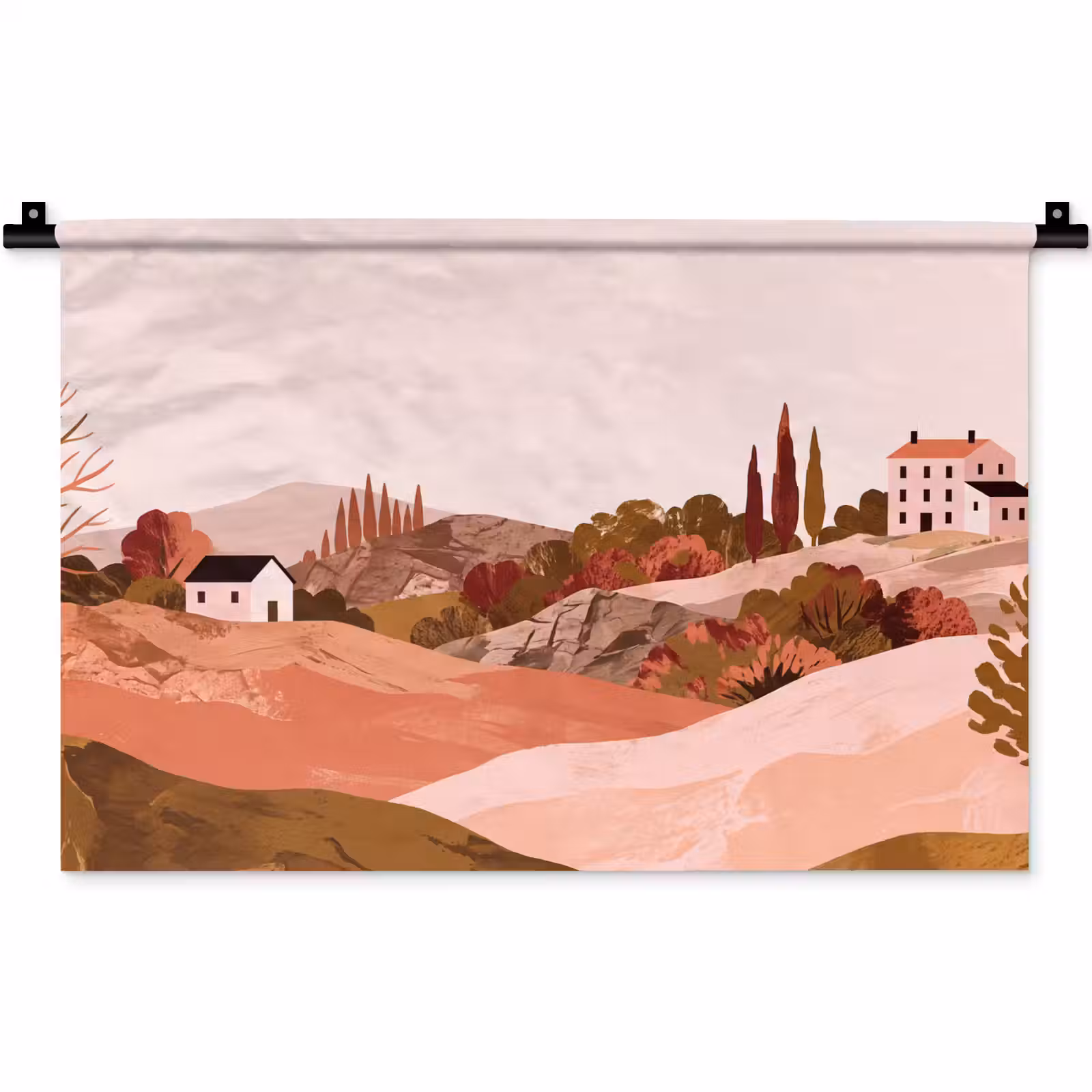 Wandkleed - Heuvellandschap - Grafisch - Terracotta — 1