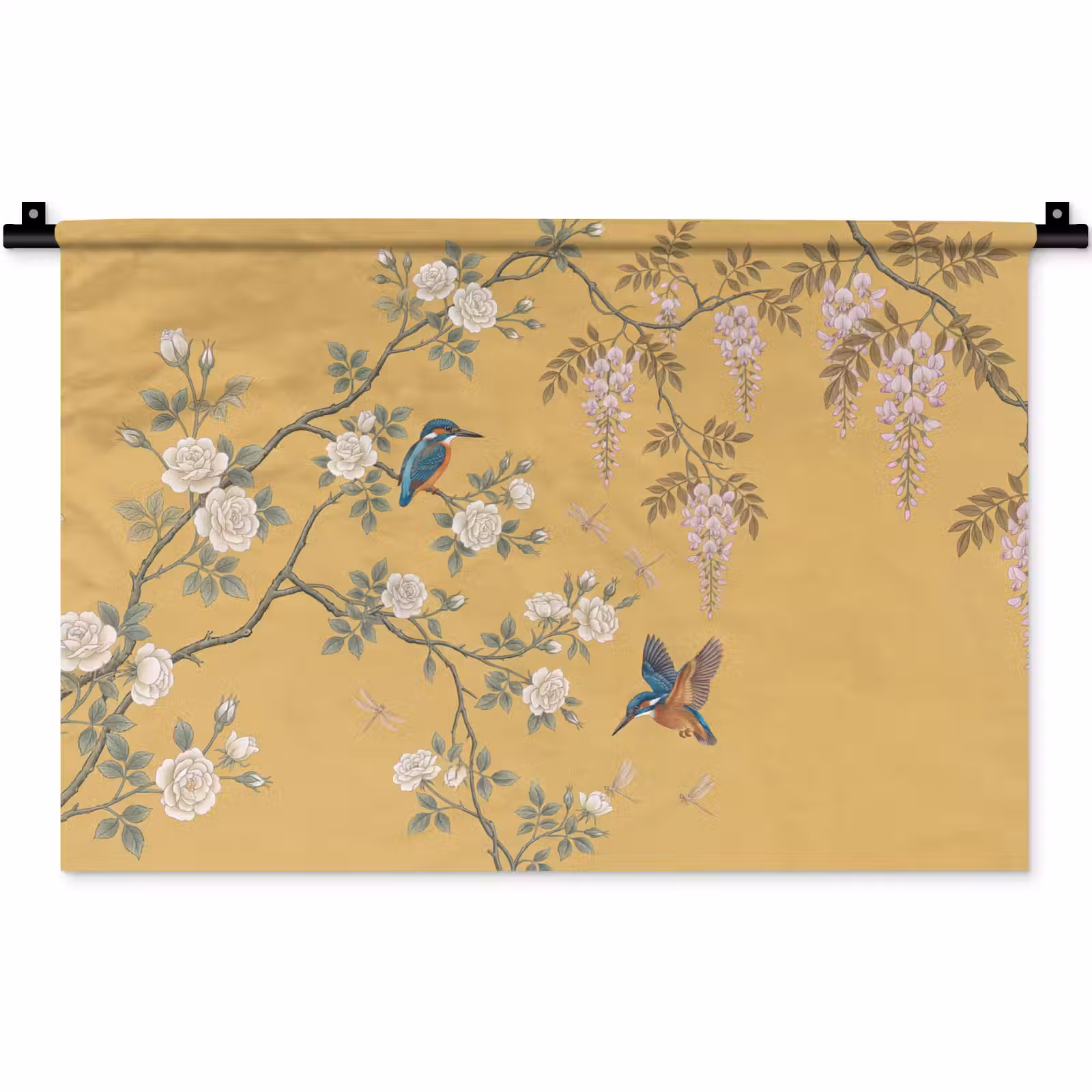 Wandkleed - IJsvogels - Bloesem - Geel — 1